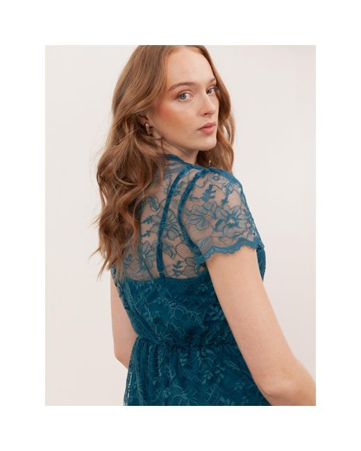 Lovedrobe Blue Floral Lace Short Sleeve Mini Dress