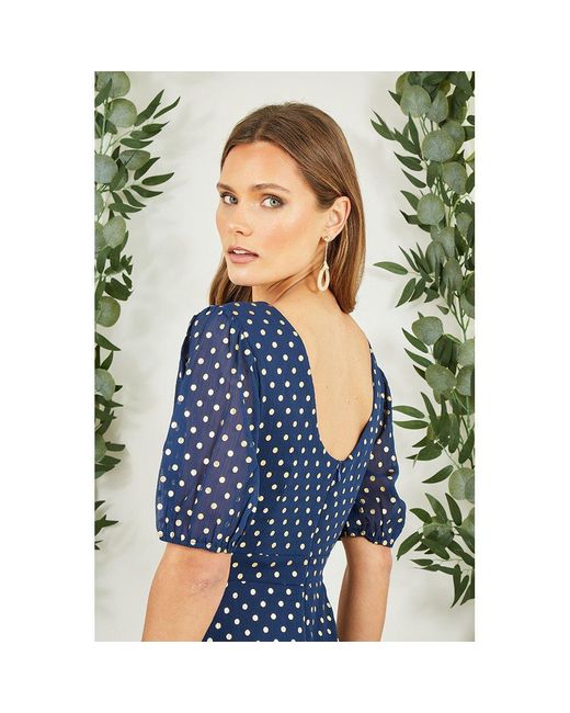 Mela London Blue Foil Spot Midi Dress