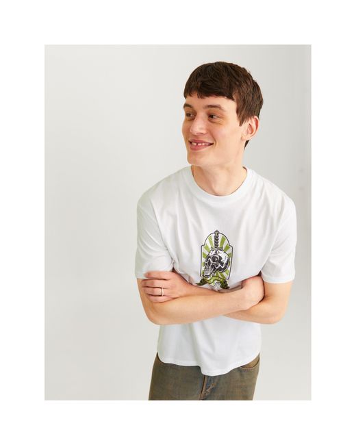 Jack & Jones White J&J Skull T-Shirt for men