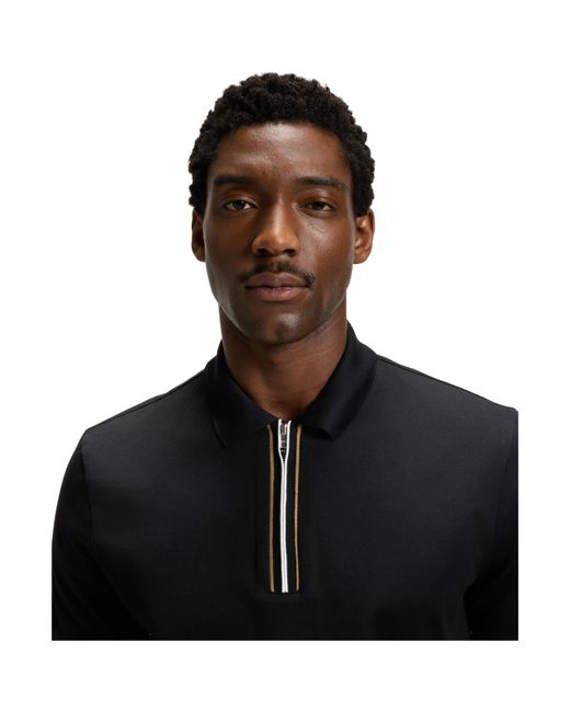 Boss Black Hbb Paras Quarter Zip Cotton Short Sleeve Polo Shirt for men