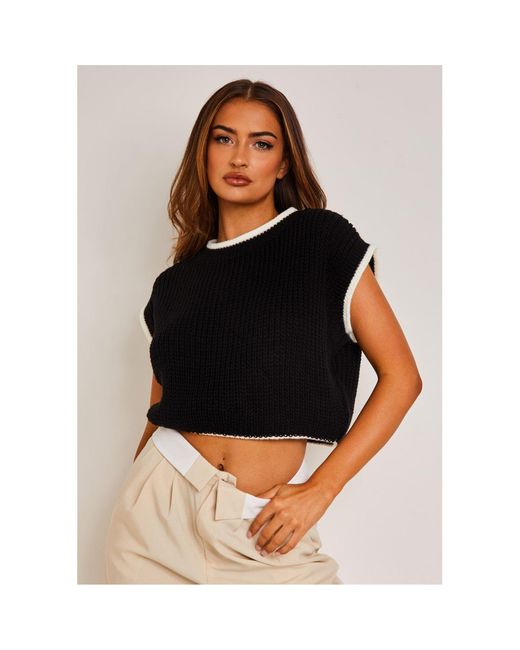 Missy Empire Black Cropped Knitted Jumper Vest