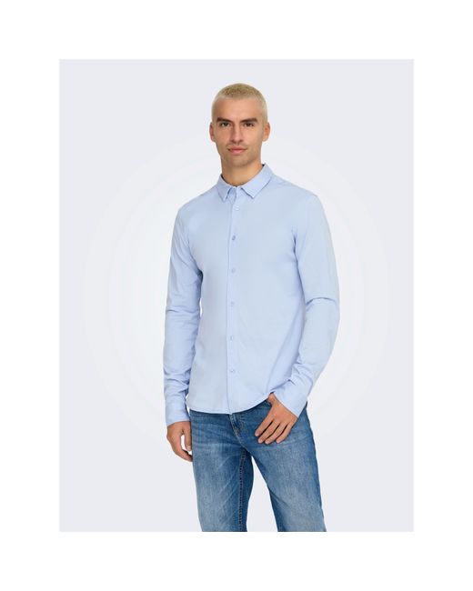 ONLY Blue Long-Sleeve Plain Shirt for men