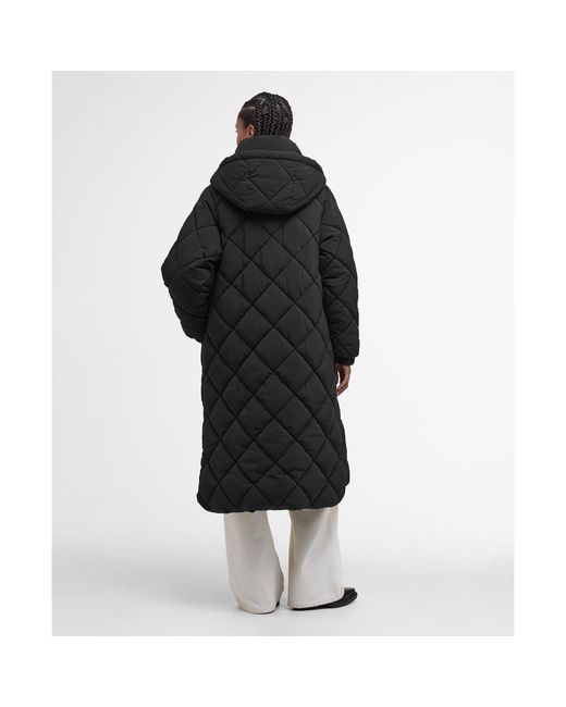 Barbour Black Kirkton Diamond Quilted Hooded Long Puffer Jacket