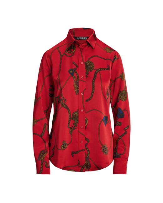 Ralph Lauren Red Classic Fit Print Charmeuse Shirt
