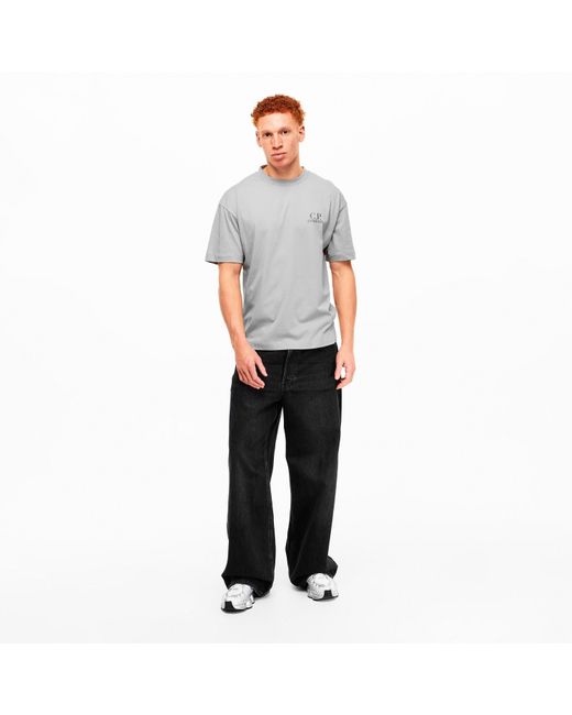C P Company Gray Double Logo Tee for men