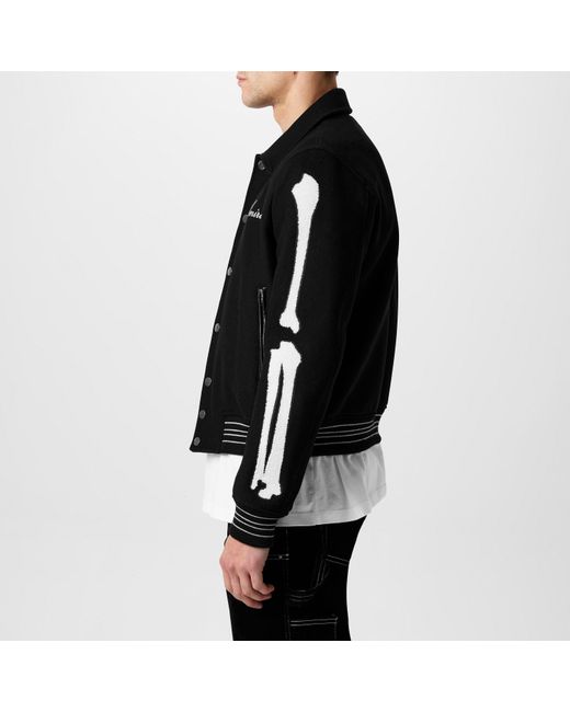 Amiri Black Bones Wool Long Sleeve Varsity Jacket for men