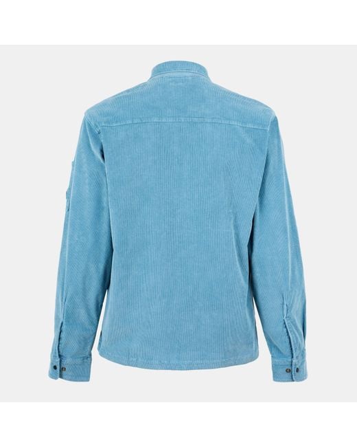 C P Company Blue Corduroy Long Sleeve Zip Overshirt for men
