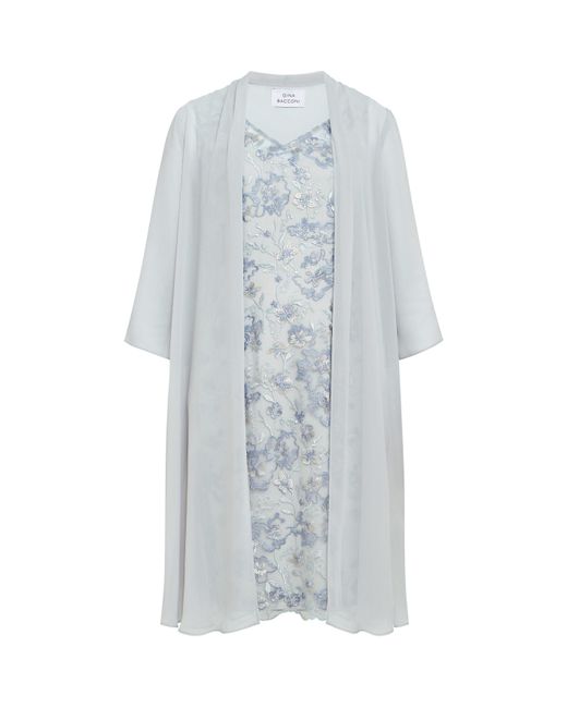 Gina Bacconi Blue Tracy Embroidered Dress & Chiffon Jacket