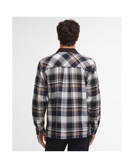 Barbour Gray Grasmoor Check Pattern Corduroy Collar Long Sleeve Overshirt for men