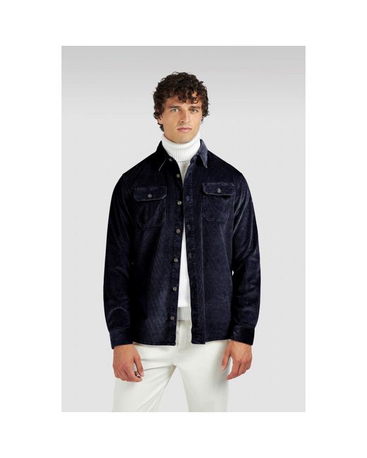 Paul & Shark Blue Corduroy Relaxed Fit Overshirt for men