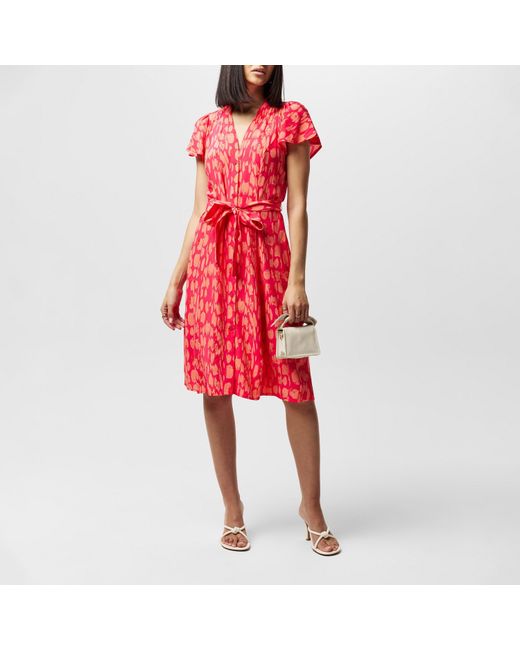 French Connection Red Islanna Crepe V-Neck Midi Dress