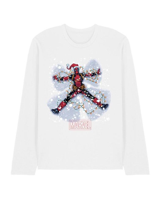 Deadpool White Marvel Christmas Snow Angel Long Sleeve T-Shirt W for men