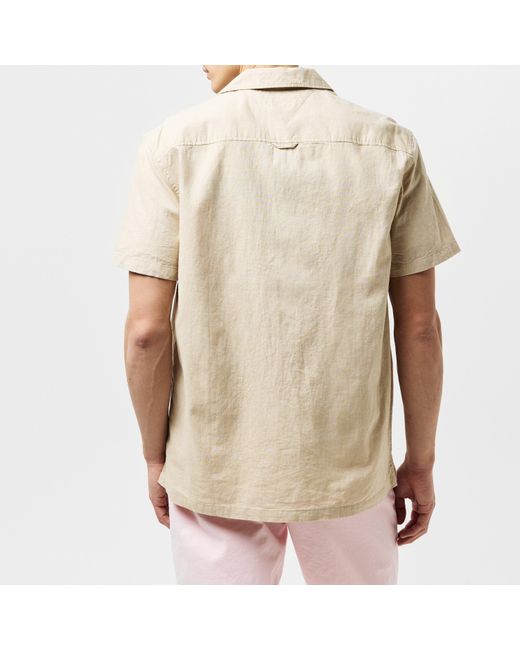 Tommy Hilfiger Natural Linen Blend Short-Sleeve Plain Shirt for men