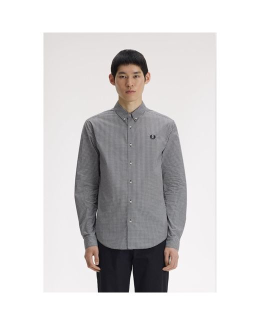 Fred Perry Gray Long Sleeve Patterned Shirt for men