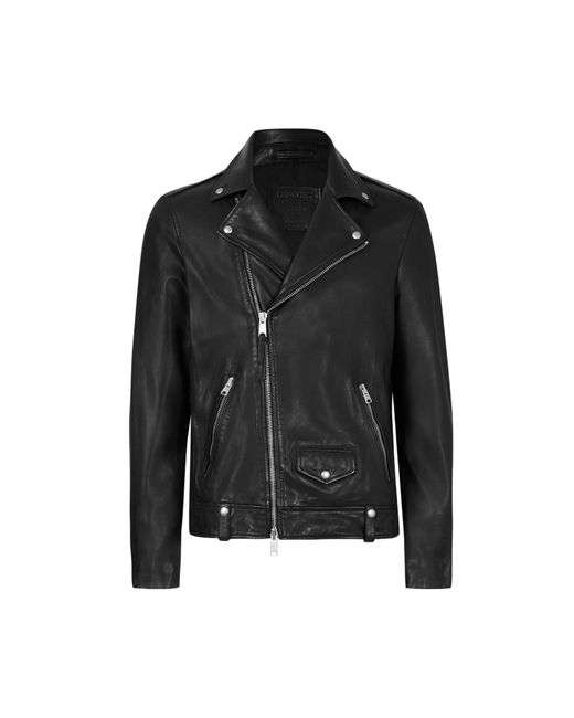 AllSaints Black Leather Milo Biker Jacket for men