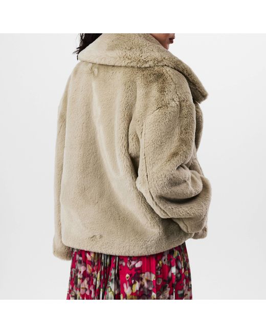 Boss Natural Curmeta Cropped Teddy Long Sleeve Faux Fur Coat