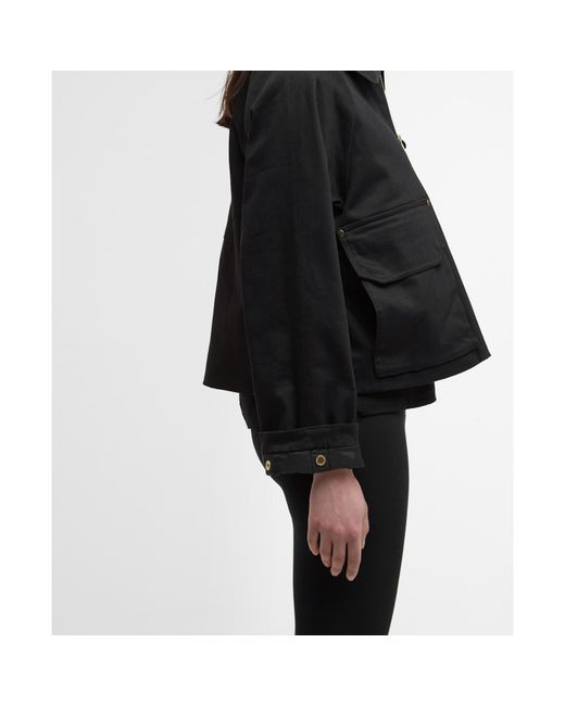 Barbour Black Warlock Heavy Cotton Faux-Velvet Collar Boxy Coach Jacket