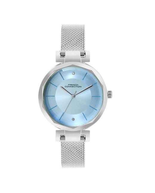 French Connection Blue Case Round Shape Strap Quartz Watch