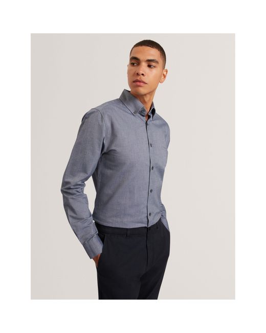 Ted Baker Gray Long-Sleeve Oxford Plain Shirt for men