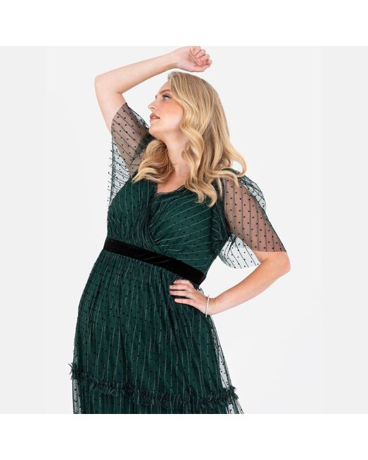 Lovedrobe Green Luxe Polka Dot & Stripe Tiered Maxi Dress
