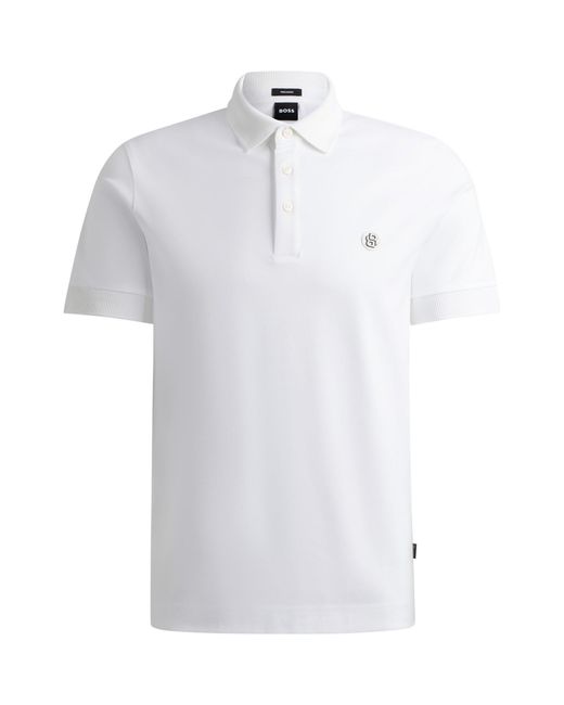Boss White Parris Polo Signature Monogram Shirt for men