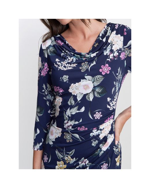 Gina Bacconi Blue Aliya Printed Jersey Cowl Neck Dress