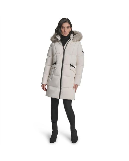 DKNY Gray Quilted Fur Hood Tailored Fit Medium Puffer Jacket