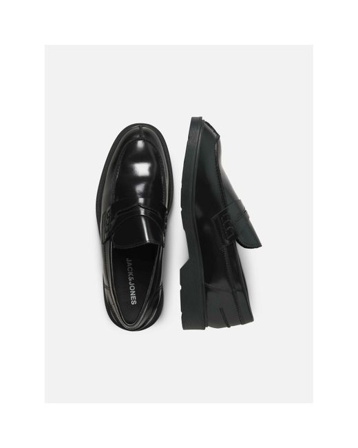Jack & Jones Black Dax Leather Loafers for men