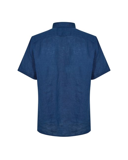 Timberland Blue Linen Short Sleeve Oxford Shirt for men