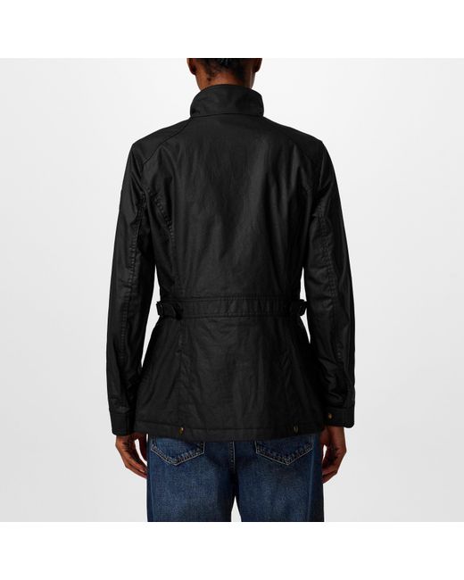 Belstaff Black Madeline Water Resistant Waxed Long Sleeve Wax Jacket