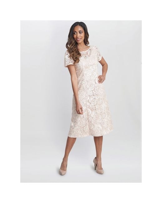 Gina Bacconi White Mylene Embroidered Floral A-Line Dress