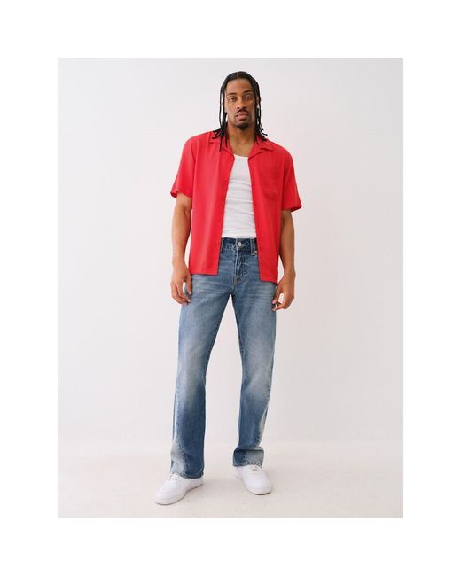 True Religion Red Camp Collar Short-Sleeve Plain Shirt for men