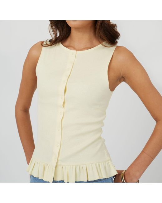 Brave Soul White Bs Crew Neck Button Down Vest With Frill Detail