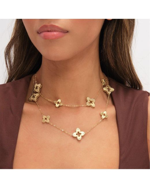 Jon Richard Metallic Plated Textured Crystal Clover Long Necklace