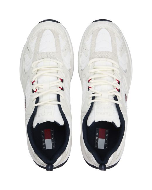 Tommy Hilfiger White Logo Mixed Texture Trainers for men