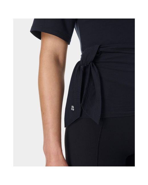 Sweaty Betty Blue Soft Flow Wrap Short Sleeve Performance Gym Top