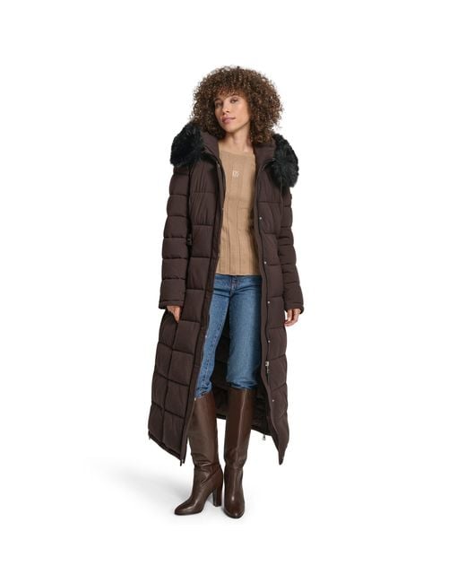 DKNY Brown Longline Long Puffer Jacket