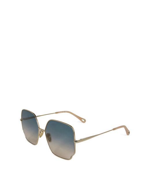 Chloé Blue Hexagonal Lens Full Rim Retro Sunglasses