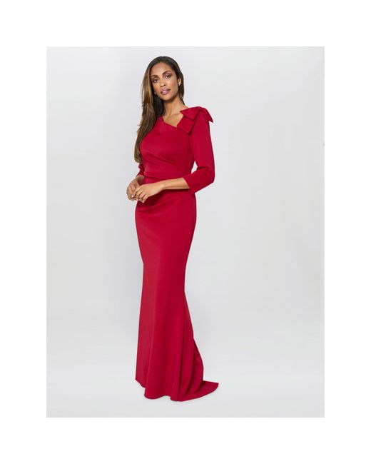 Gina Bacconi Red Thia One Shoulder Bow Detail Maxi Dress