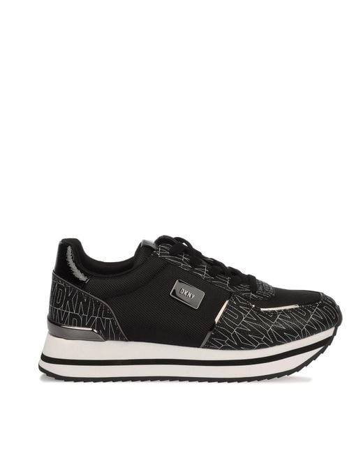 DKNY Black Davie Lace Up Wedge Trainers