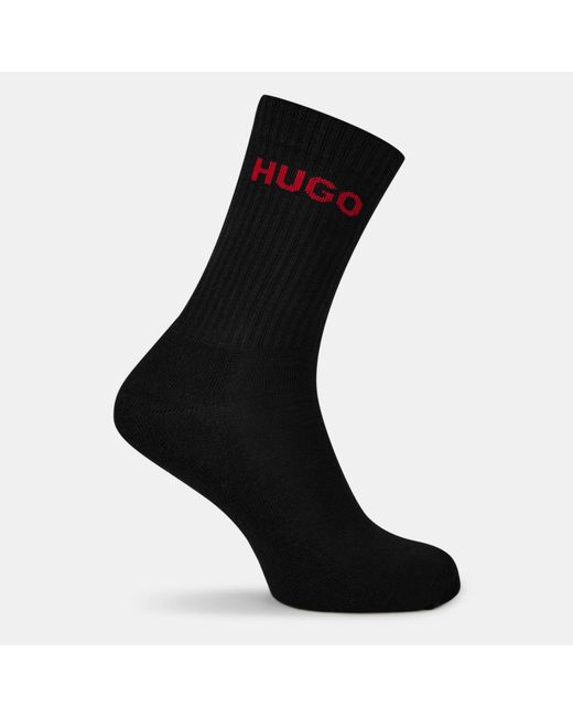 HUGO Red Ribbed Logo 6-Pack Crew Socks for men