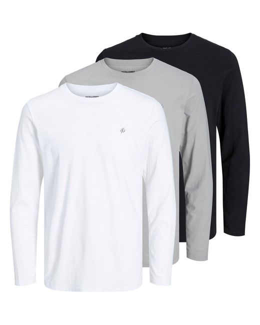 Jack & Jones Blue 3 Pack Crew Neck Long Sleeve T Shirt for men