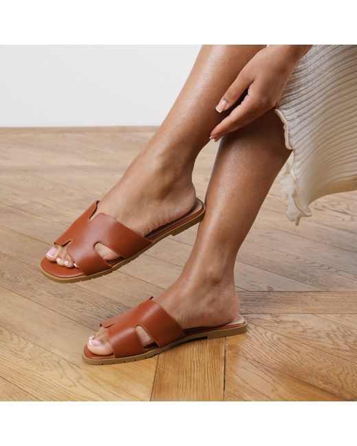 Where's That From Brown Cutout Strap Flat Sandals