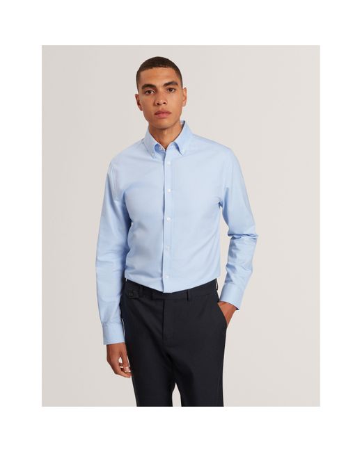 Ted Baker Blue Long-Sleeve Oxford Plain Shirt for men