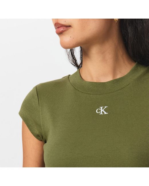Calvin Klein Green Mono Rib Cropped T Shirt