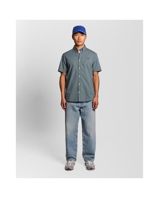 Lyle & Scott Blue Patterned Short Sleeve Shirt for men