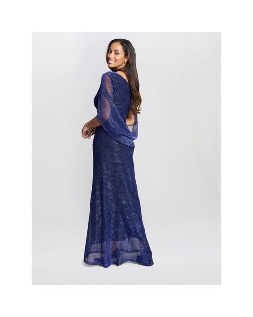 Gina Bacconi Blue Joanna Metallic Knit Maxi Dress