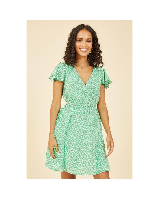 Mela London Green Ditsy Print Wrap Skater Dress