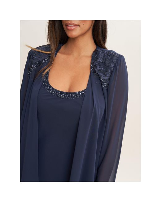 Gina Bacconi Blue Camira Lace Shoulder Tier Jacket Dress