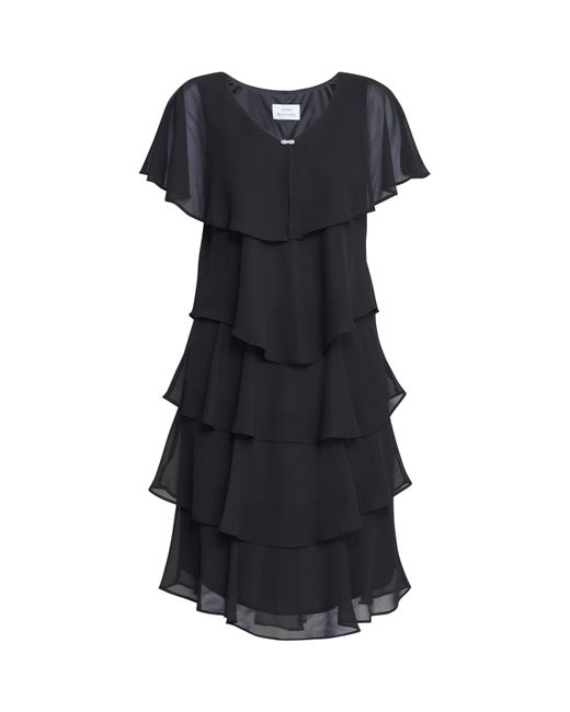 Gina Bacconi Black Lona Georgette Tiers Short Capelet Dress